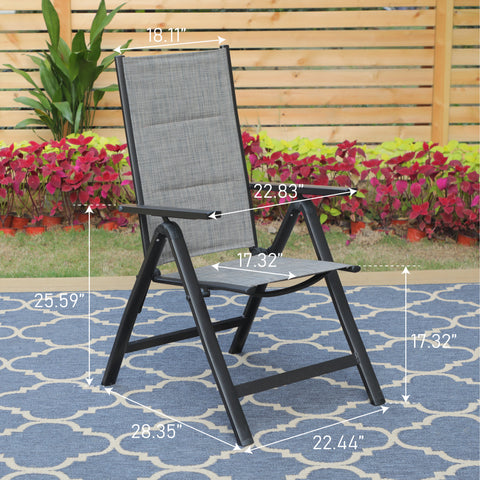 MFSTUDIO 7-Piece Wood-look Rectangle Table & Padded Textilene Foldable Chairs Patio Dining Set