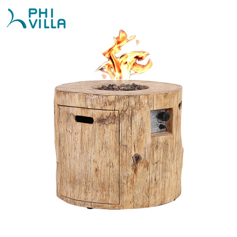 PHI VILLA 29 Inch Round Outdoor Terrafab Gas Firepit Fire Column With Lava Rocks, Touch-up Pen and PVC Rain Cover Included