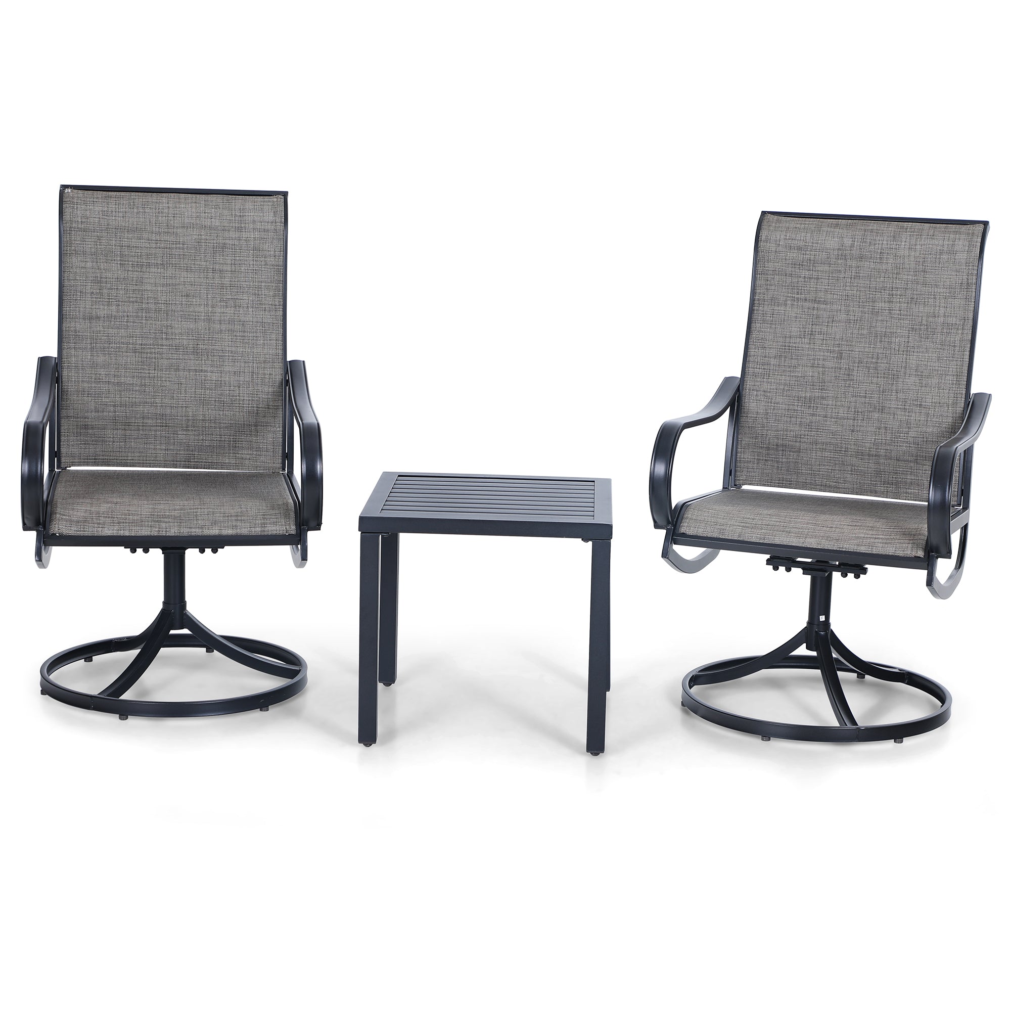 PHI VILLA 3-Piece Patio Bistro Set Small Square Side Table & Textilene Swivel Chairs