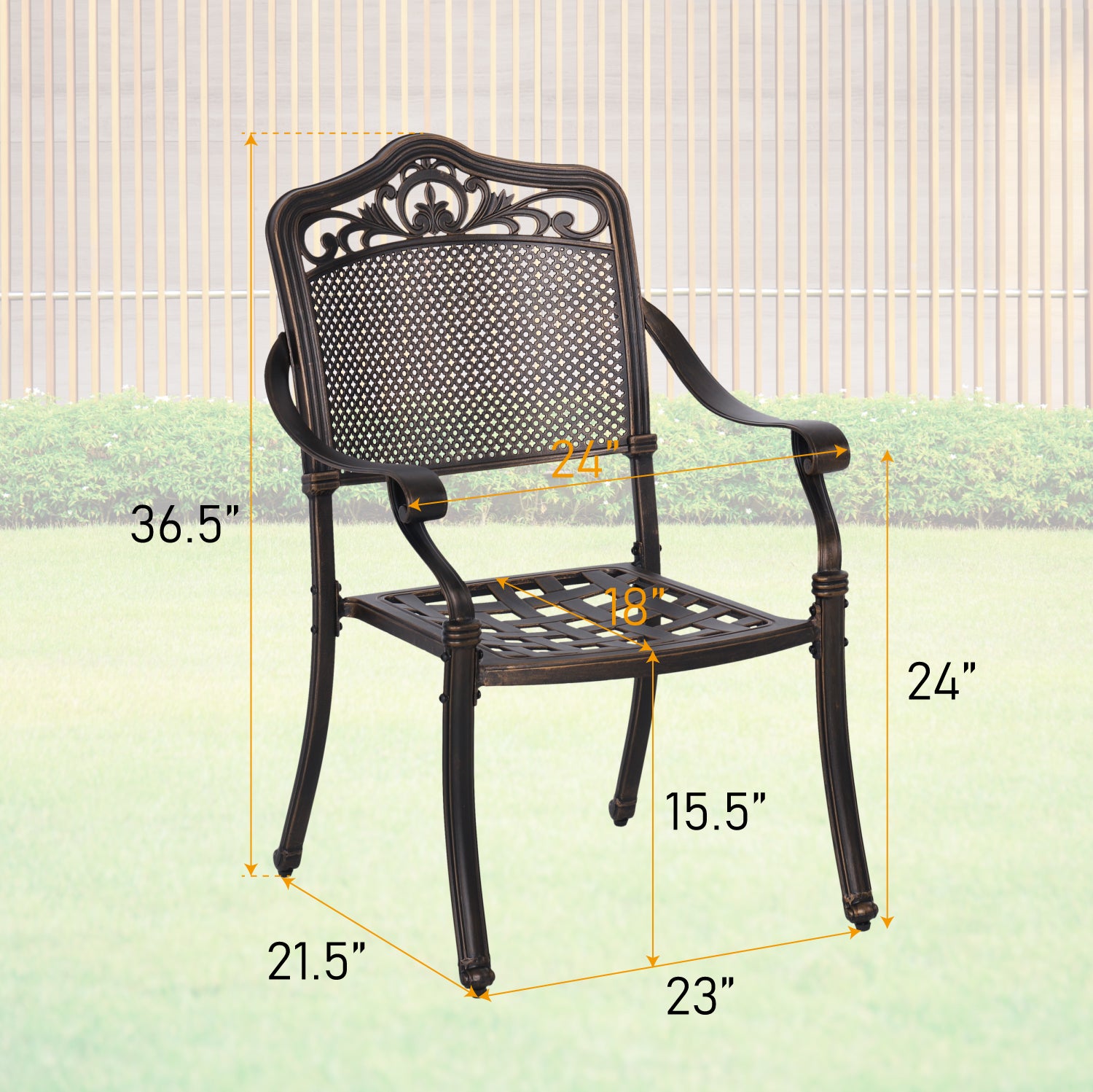 PHI VILLA Cast Aluminum Pattern Patio Dining Chairs, Set of 2