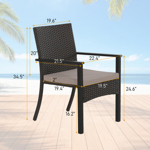 MFSTUDIO 5-Piece Geometrically Stamped Round Table & Rattan Cushion Dining Chairs Outdoor Dining Set