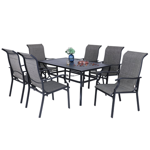 PHI VILLA 7-Piece Rectangle Steel Table & 6 Textilene Dining Chairs Outdoor Dining Set