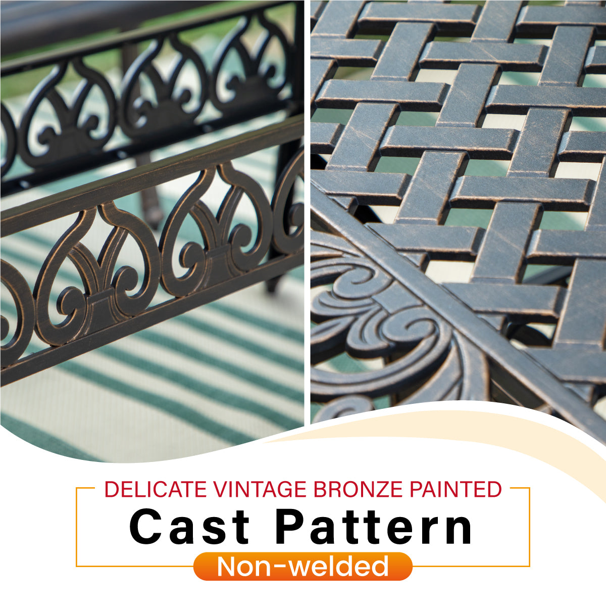 PHI VILLA 7-Piece Cast Aluminum Pattern Patio Dining Set with Bronze Coating