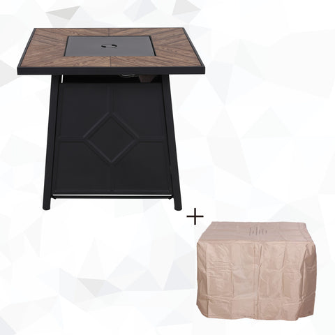 PHI VILLA 5-Piece Patio Set 28" Square TerraFab Fire Pit Table & 4 Textilene Swivel Chairs