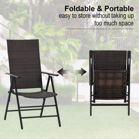 MFSTUDIO 5-Piece Steel Round Table & Rattan Adjustable Reclining Foldable Chairs Outdoor Dining Set