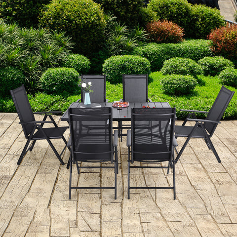Sophia & William 7PC Steel Panel Rectangle Table & 6 Textilene Reclining Foldable Chairs Patio Outdoor Dining Set