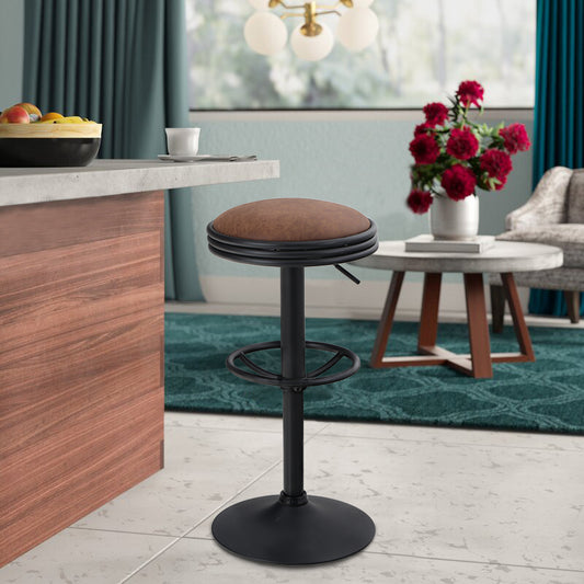 ALPHA HOME Swivel Counter Height Adjustable Bar Stool with Chrome Footrest - Brown