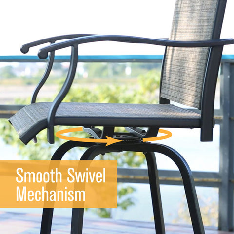 PHI VILLA 5-Piece Patio Bar Stool Set of 1 Coffee Table & 4 Textilene Swivel High Bar Stools