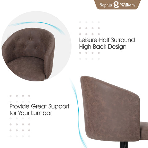 PHI VILLA Adjustable PU Leather Swivel Bar Stool with Backrest and Armrest, Seat Height 25"-33"