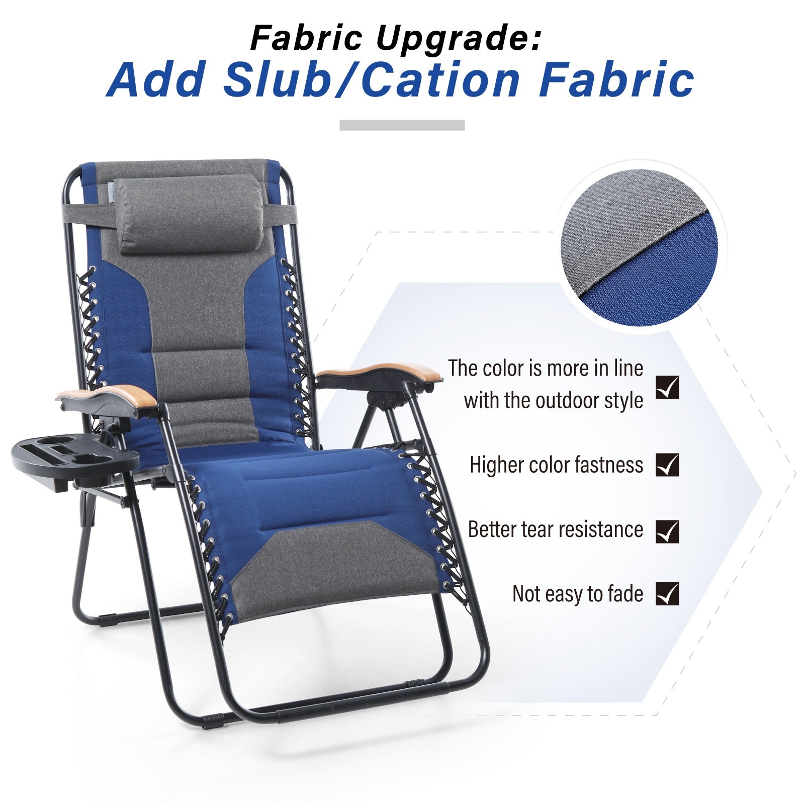 MFSTUDIO New Fabric Oversize Padded Zero Gravity Lounge Chair with Cup Holder