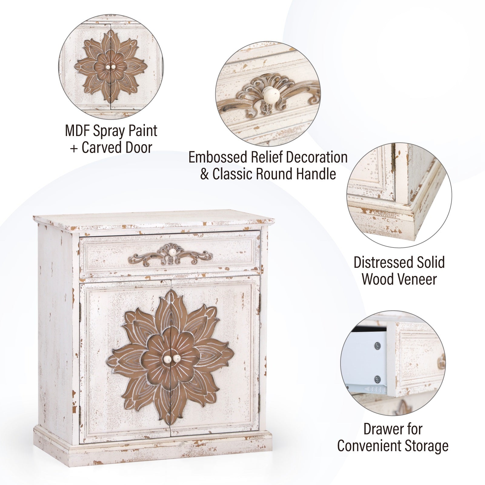 PHI VILLA 2-Door Distressed Embossed Pattern Storage Cabinet