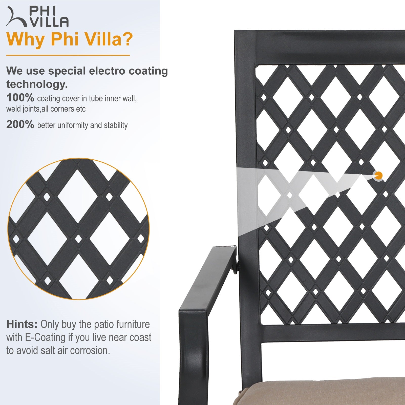 Phi Villa Outdoor Patio Swivel Dining Chairs fits Garden Backyard - Set of 2
