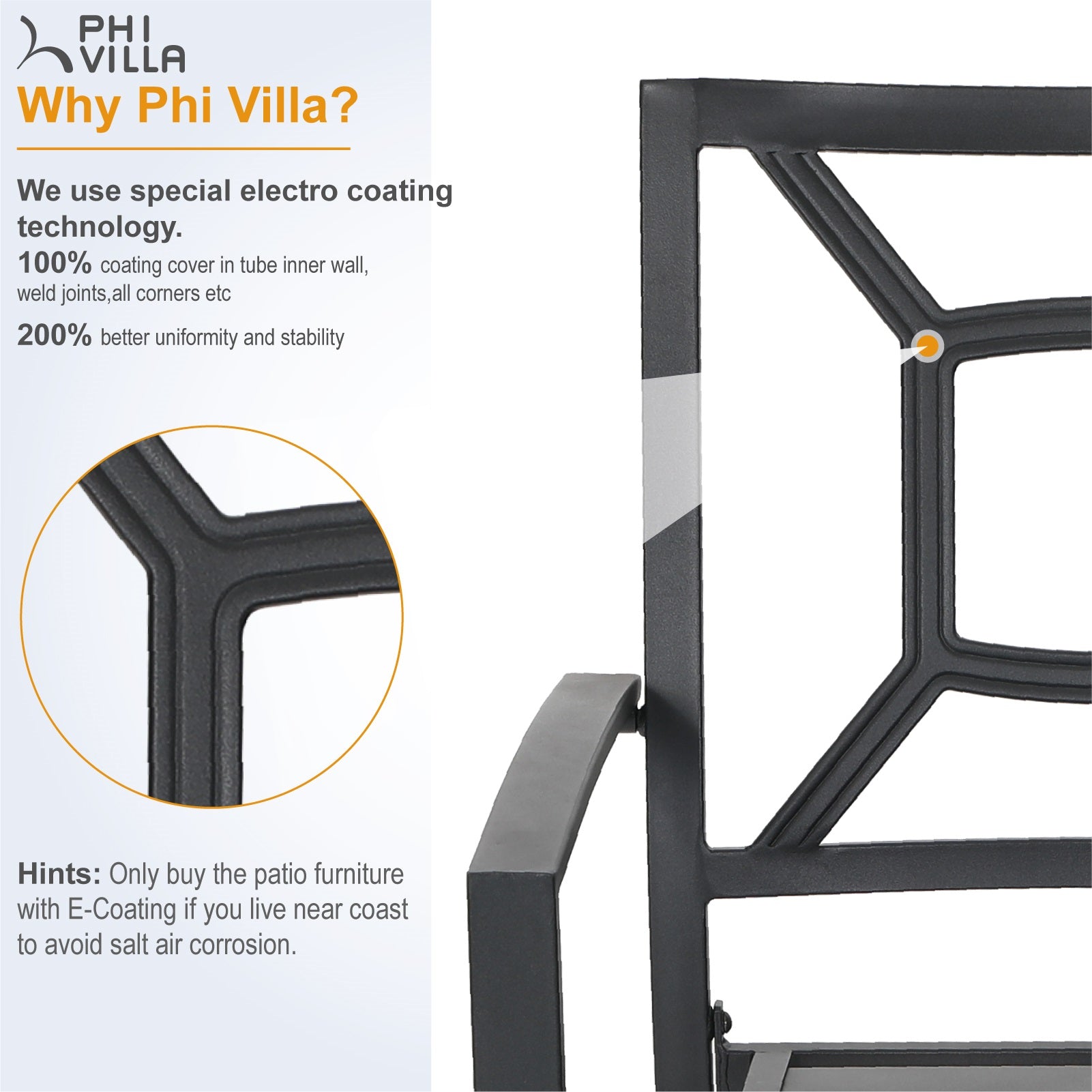 PHI VILLA 3-Piece Umbrella Base Table & 2 Stackable Chairs Patio Bistro Set