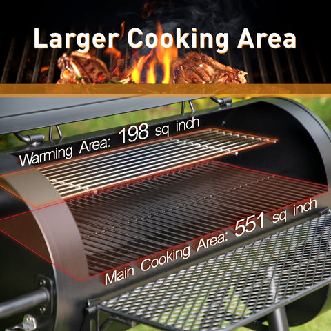 Captiva Designs 2-In-1 Charcoal Smoker Grill with Offset Smoke Box