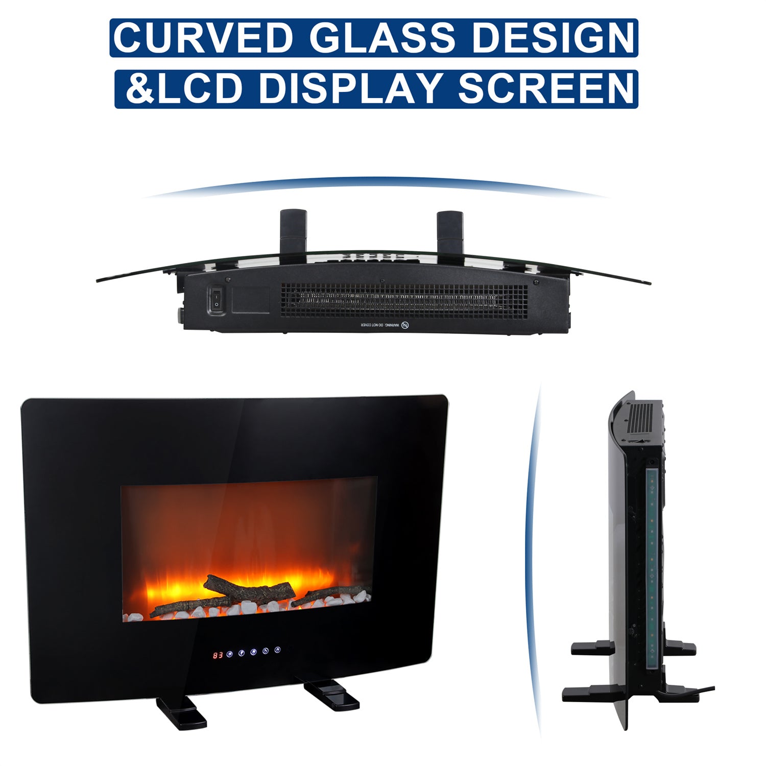 MFSTUDIO 30" Electric Fireplace, Wall Mounted & Freestanding Electric Fireplace Heater Curved, 700W/1400W