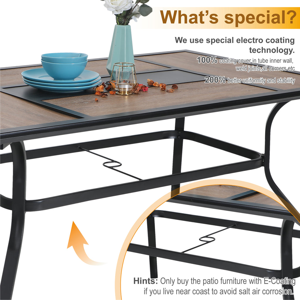 Phi Villa Geometric Woodlook Patio Dining Table with Umbrella Hole