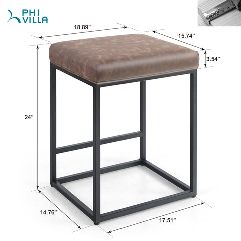 PHI VILLA Square PU Leather Bar Stool with Sturdy Metal Frame