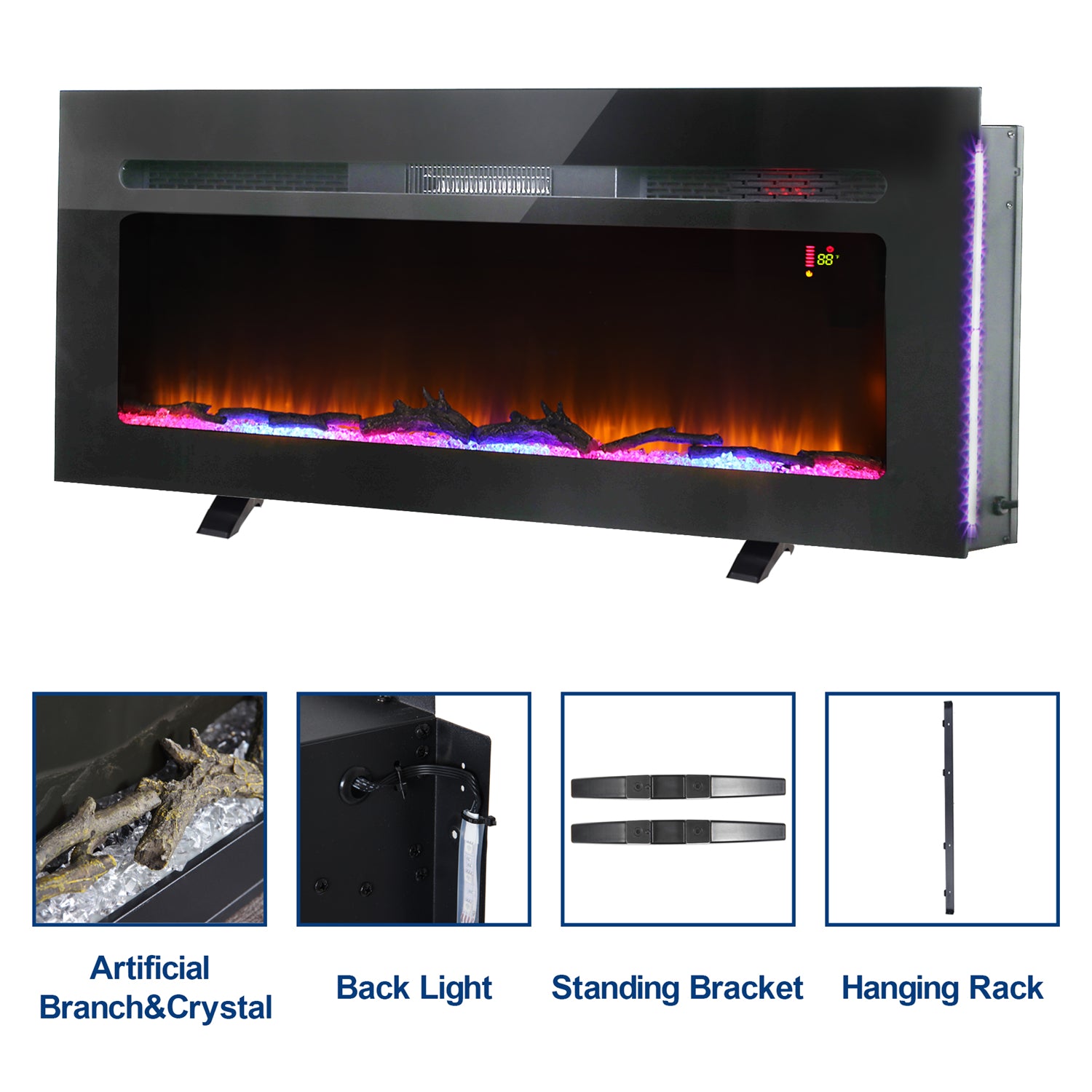 Sophia & William 40/50 inch Electric Fireplace, Insert & Wall Mounted Electric Space Heater for The Living Room, 1500W