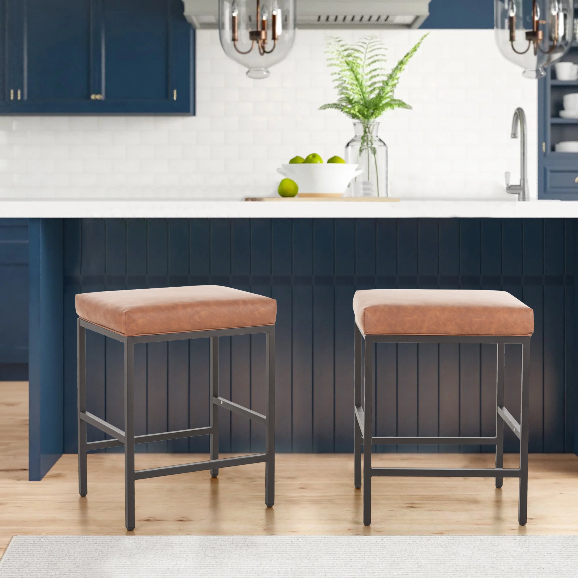 PHI VILLA Square Counter Height Bar Stools with Water-Proof PU Leather Seat