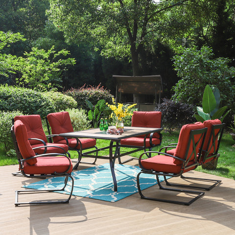Sophia & William Geometric Table & 6 Cushioned C-spring Dining Chairs Outdoor Patio Dining Set