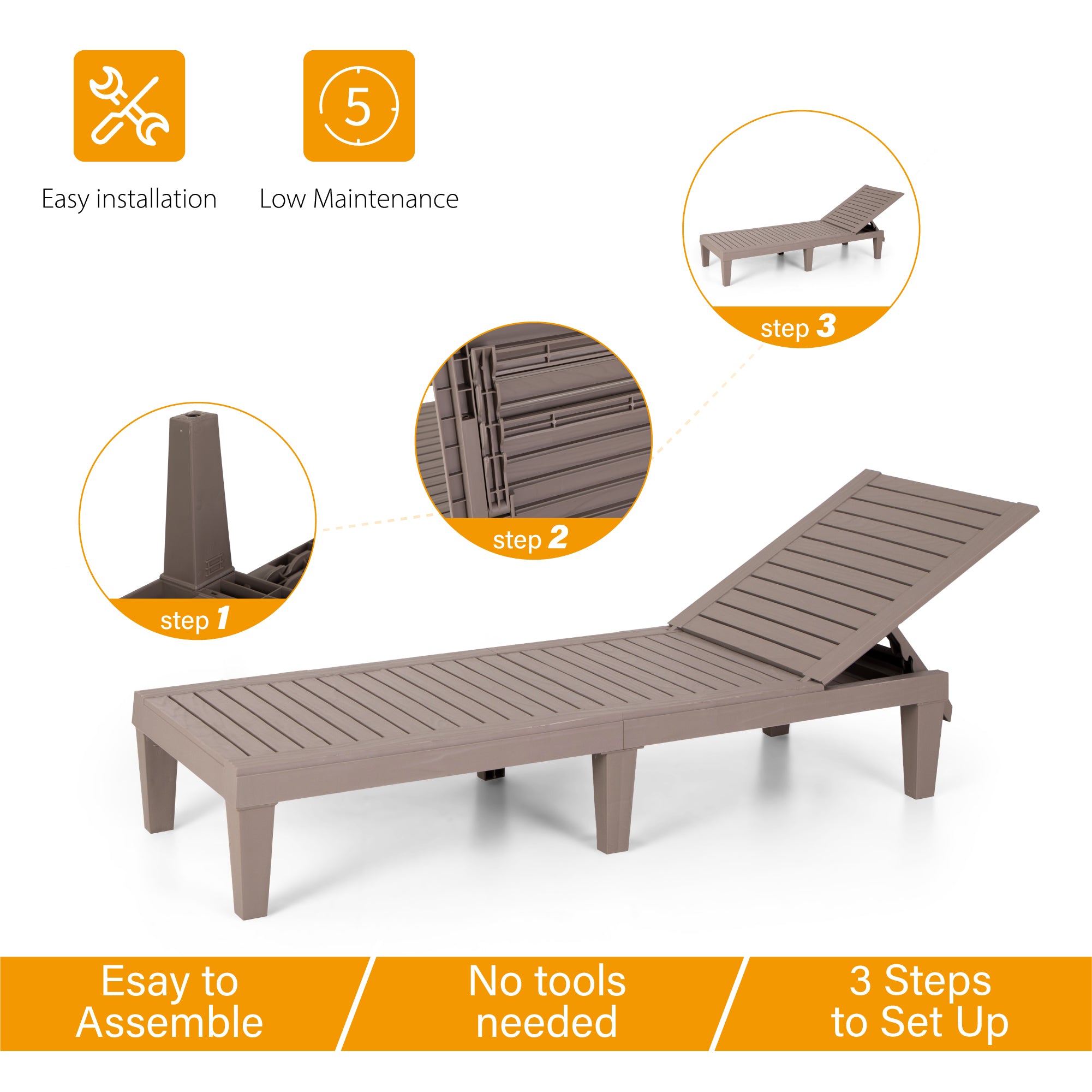 Sophia & William 2-Piece Plastic Outdoor Chaise Lounge Chairs