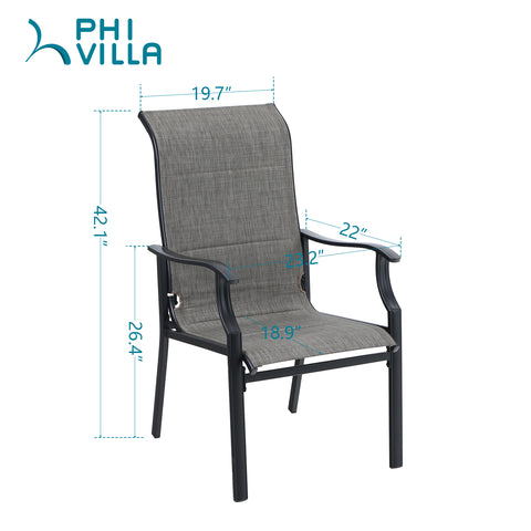 PHI VILLA 7-Piece Patio Dining Sets Wood-grain Pattern U-shaped-leg Table & High-back Padded Textilene Chairs