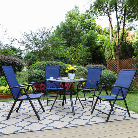 Sophia & William 5-Piece Steel Round Table & Textilene Reclining Folding Sling Chairs Patio Outdoor Dining Set