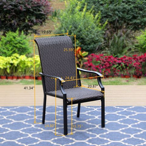 PHI VILLA 7-Piece Outdoor Dining Set, Rattan Dining Chairs & Rectangle Steel Table