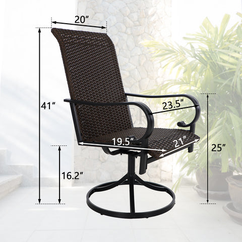 PHI VILLA Geometric Table & Rattan Swivel Chairs 7-piece Outdoor Dining Set