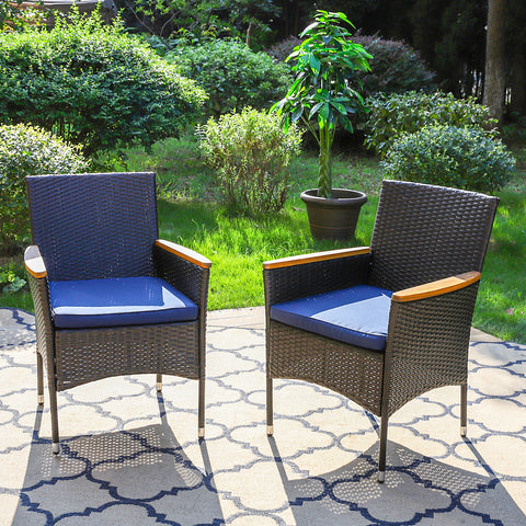 MFSTUDIO Rattan Steel Cushioned Patio Chairs, Outdoor Chairs, Set of 2