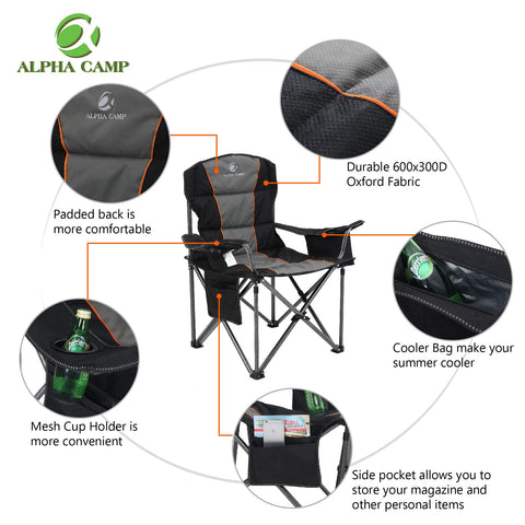 ALPHA CAMP Oversized Portable Folding Camping Chair with Cooler Bag for Sports, Beach, Hiking, Fishing