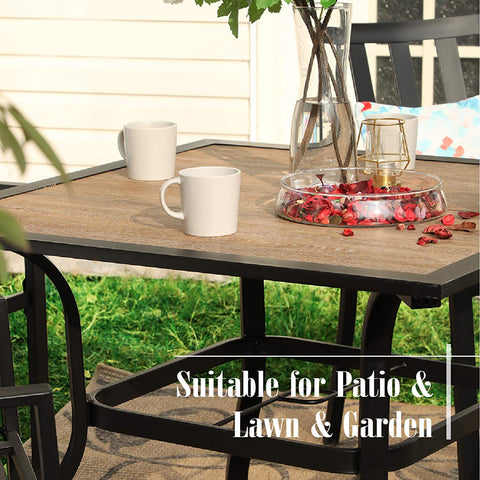 Sophia & William Wood-look Patio Table & 4 Rattan C-spring Chairs Outdoor Dining Set