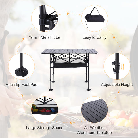 ALPHA CAMP Adjustable Aluminum Table with Storage for Grill Travel Table