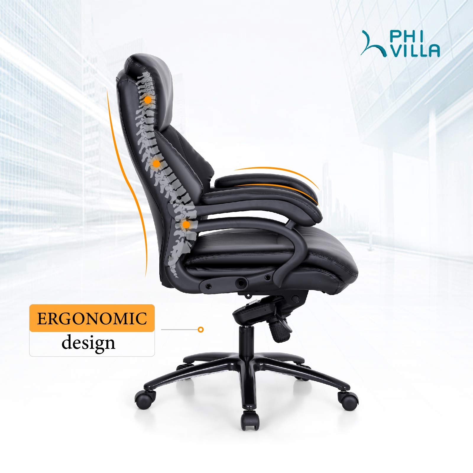 PHI VILLA Ergonomic PU Leather High Back Big and Tall 360° Swivel with Armrests Computer Chair