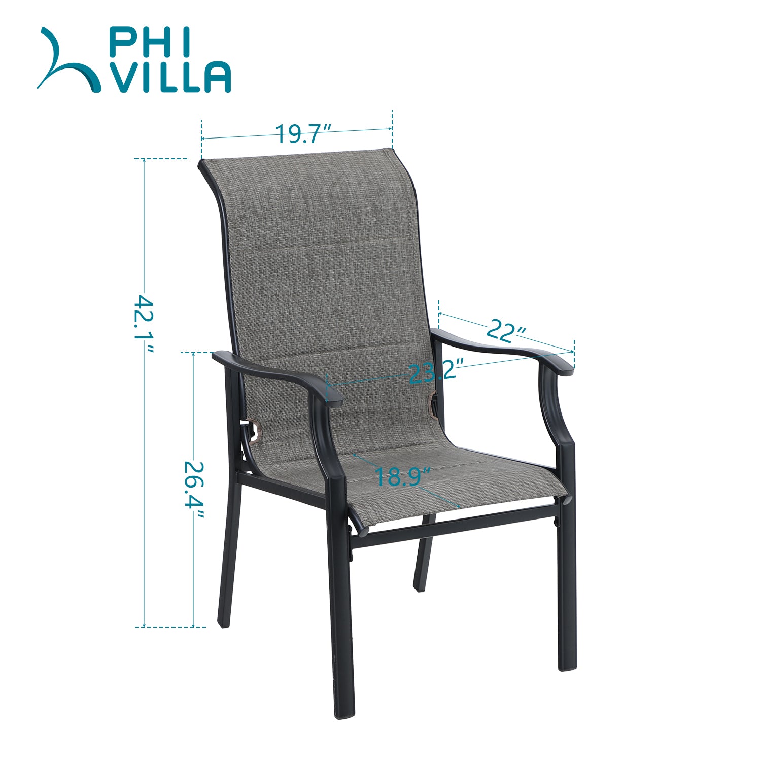 PHI VILLA 7-Piece Patio Dining Set Bowed-bar Table & High-back Textilene Chairs