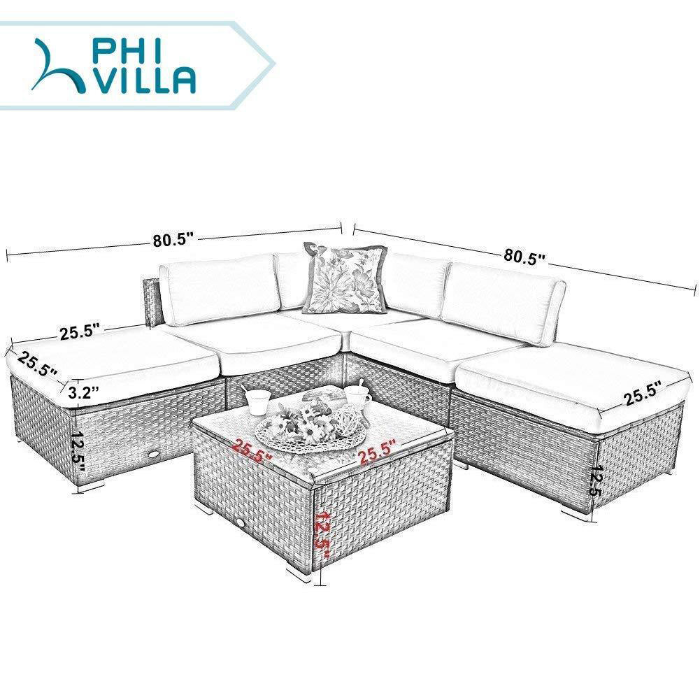 PHI VILLA 6-Piece Wicker Outdoor Sectional Sofa