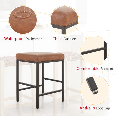 PHI VILLA Square Counter Height Bar Stools with Water-Proof PU Leather Seat