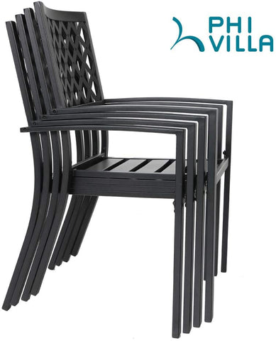 PHI Villa Metal Patio Outdoor Bistro Dining Chairs Set of 6 with Arms