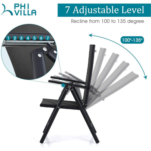 Sophia & William Pre-assembled Aluminum & Steel Frame Reclining Folding Sling Chair, Set of 2