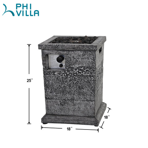 PHI VILLA 18 inch, 30000BTU Outdoor Square Terrafab Gas Fire Column with Waterproof Cover and Touch-up Pen