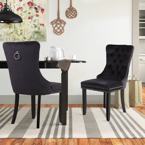 Velvet Tufted Wing Back Side Dining Room Chairs Set of 2 with Button Back-MFSTUDIO