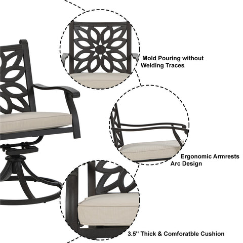 MFSTUDIO 3-Piece Cast Aluminum Square Table & Dining Chairs Patio Bistro Set