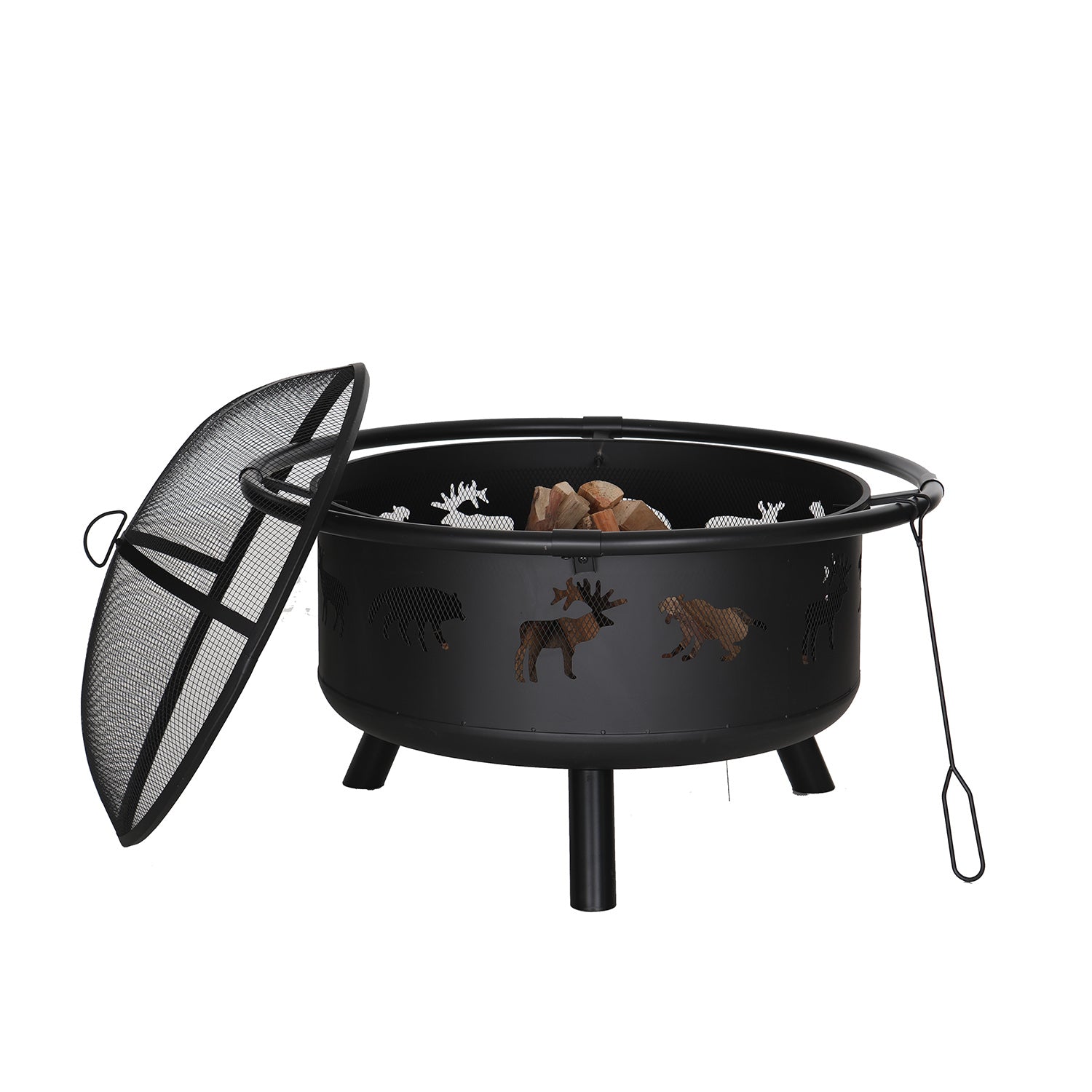 PHI VILLA 36" Animal Shape Hollow-out Pattern Fire Pit with Lid & Poker