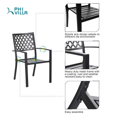 PHI VILLA 7-Piece Steel Panel Table and 6 Stackable Chairs Outdoor Patio Dining Sets