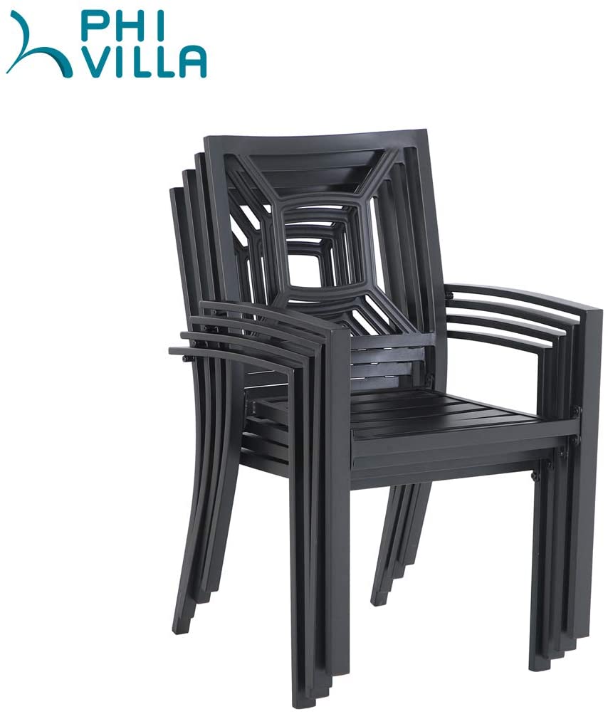 PHI VILLA Metal Patio Dining Chairs Set of 4 Pack with Armrest for Kitchen,Backyard,Balcony