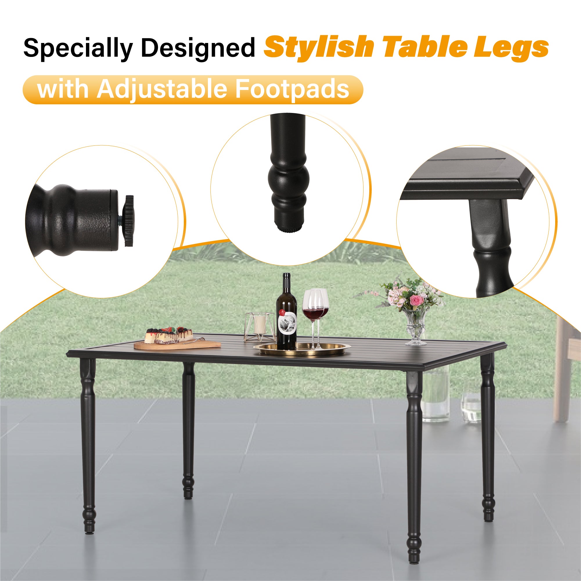 Sophia & William  60'' Outdoor Metal Dining Table with Classic Carved Legs