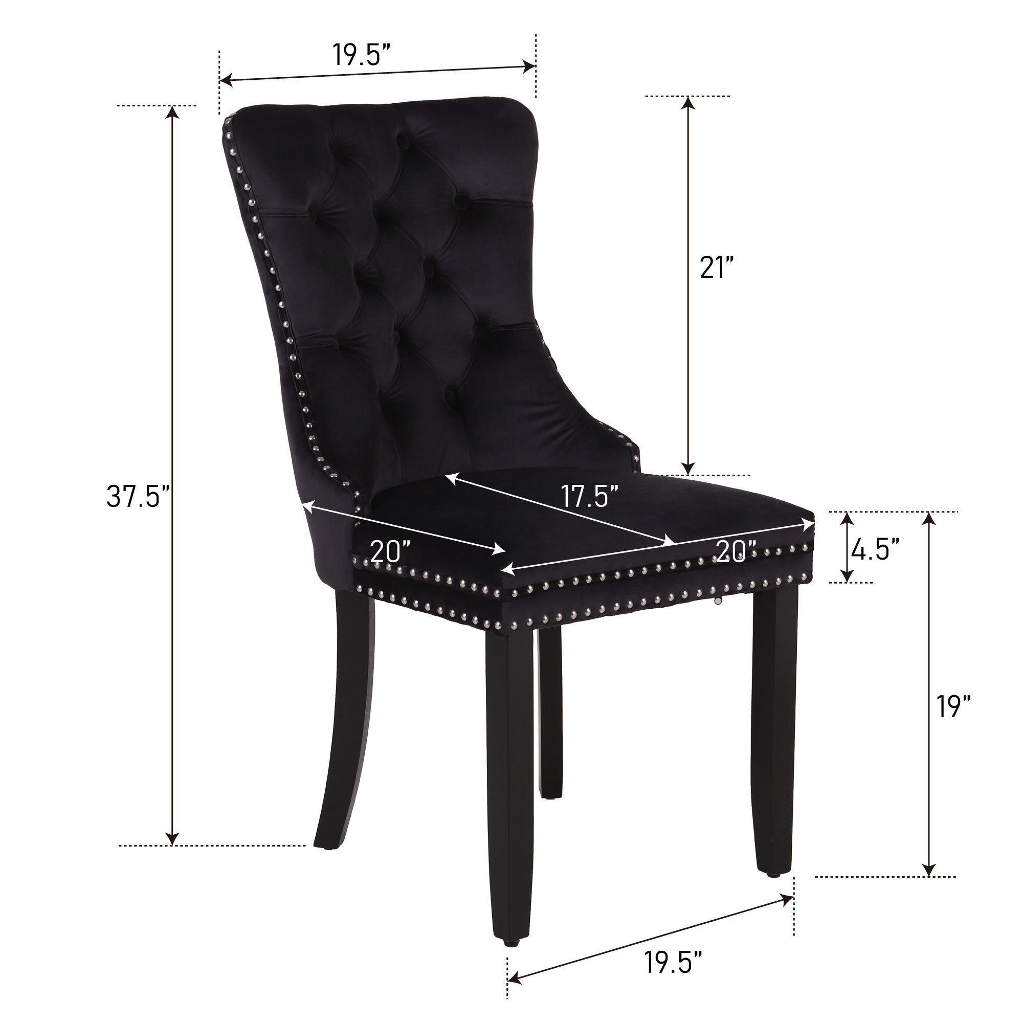 Upholstered Velvet Tufted Dining Room Chairs with Ring Pull Trim & Button Back-MFSTUDIO