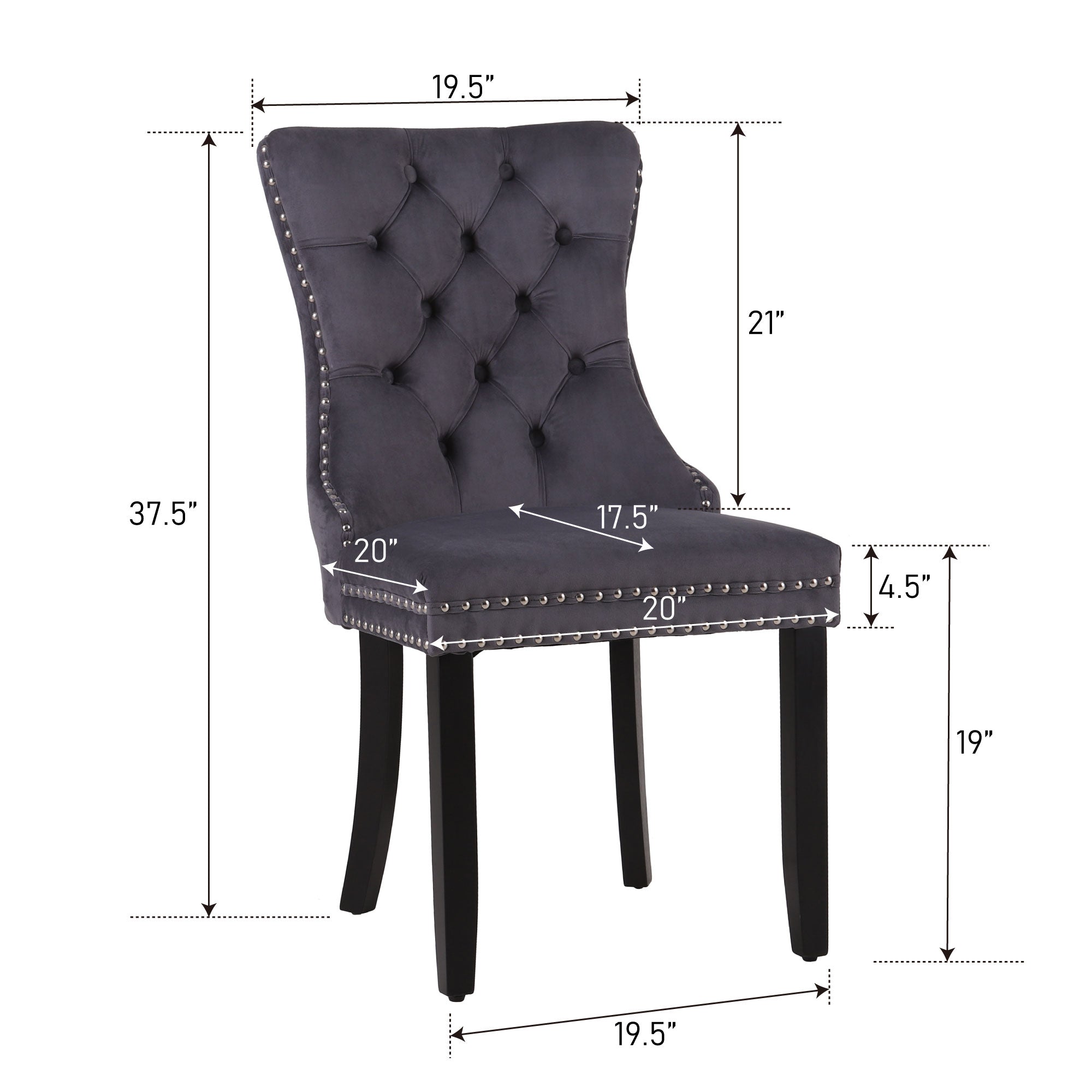 Upholstered Velvet Tufted Dining Room Chairs with Ring Pull Trim & Button Back-MFSTUDIO