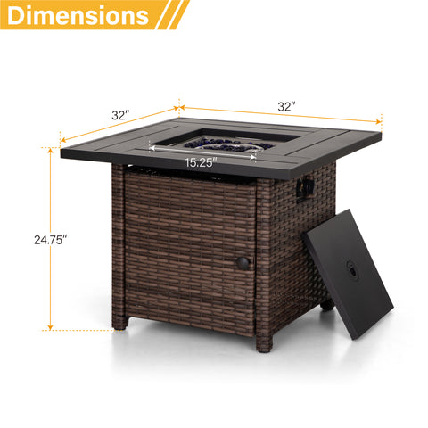 PHI VILLA 50,000 BTU Patio Fire Pit Table with Rattan Side Boards