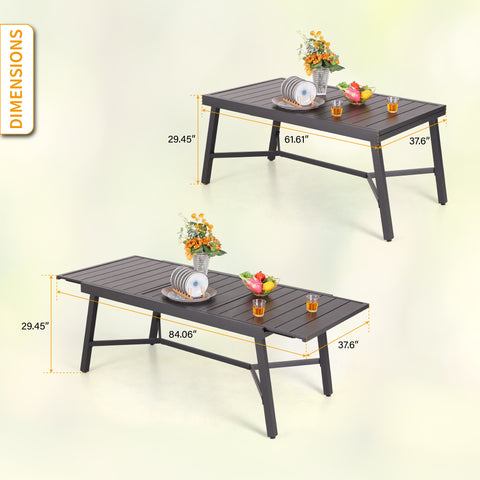PHI VILLA 9/7-Piece Patio Dining Set Reinforced Expandable Table & Stackable Steel Fixed Chairs